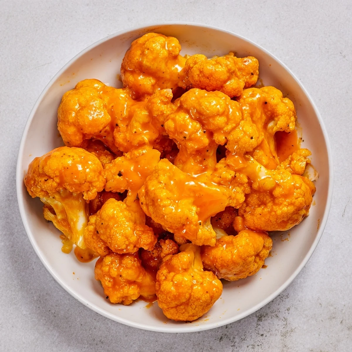 Savory Buffalo Cauliflower Wings: a plate of delicious veggie bites, coated in spicy sauce and served with celery.