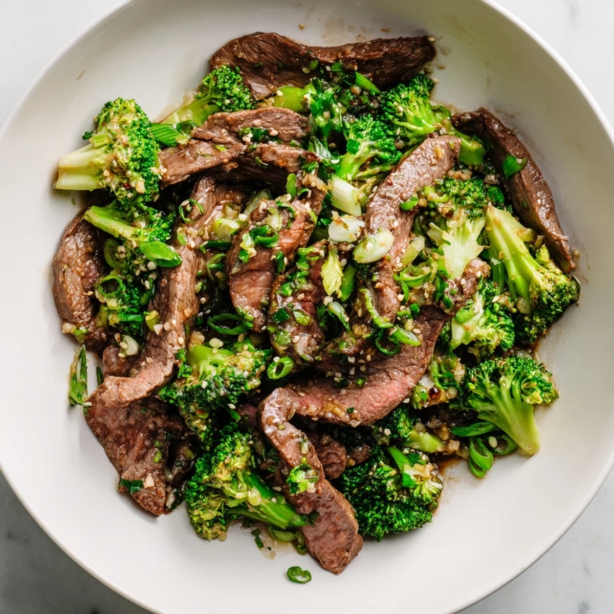 Tender Keto Friendly Beef and Broccoli Stir Fry, glistening in a flavorful garlic-ginger sauce, ready to serve.