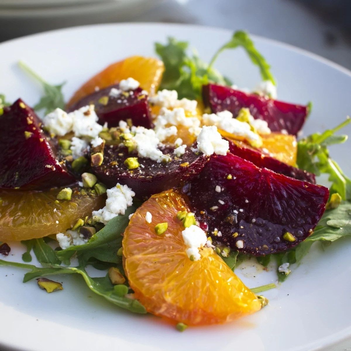Vibrant Roasted Beet and Blood Orange Salad showcasing tender beets and juicy citrus with creamy goat cheese.