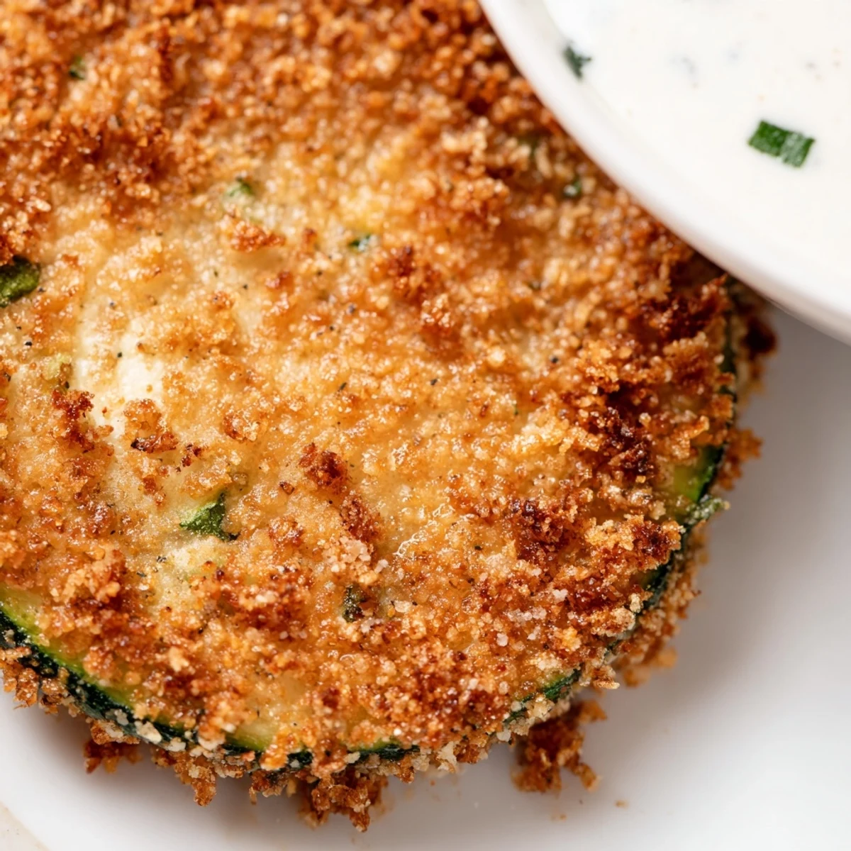 Freshly cooked Crispy Air Fryer Zucchini Chips with Ranch resting in the air fryer basket, perfectly browned and ready to serve immediately.