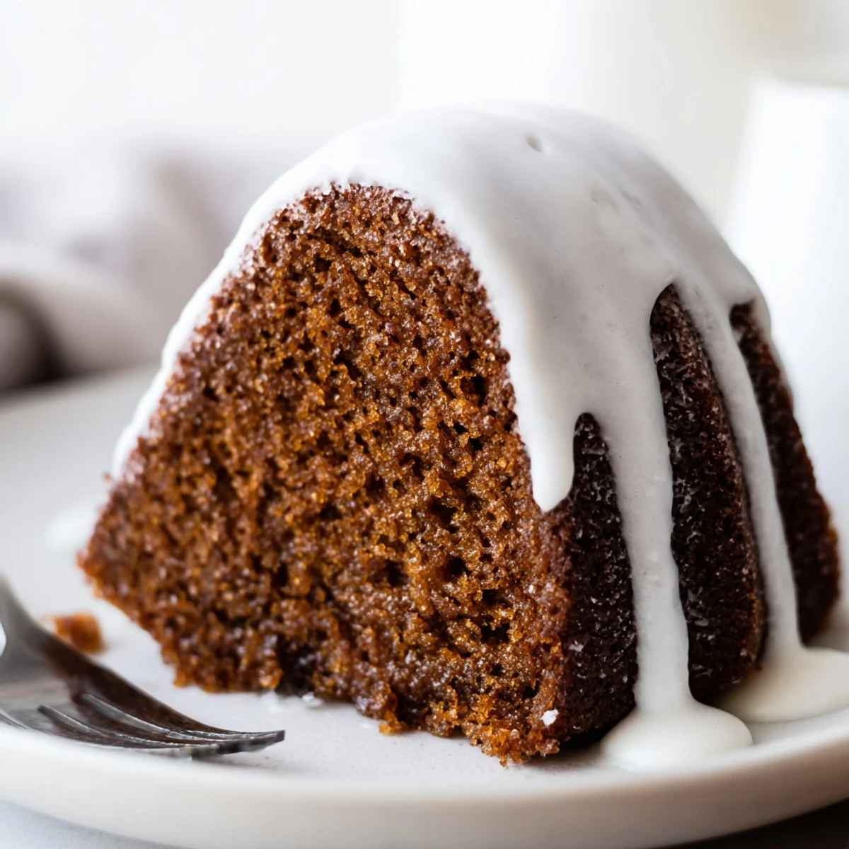 Glazed Gingerbread Spiced Bundt Cake cooled on a wire rack, dusted with powdered sugar and ready to slice for seasonal gatherings.
