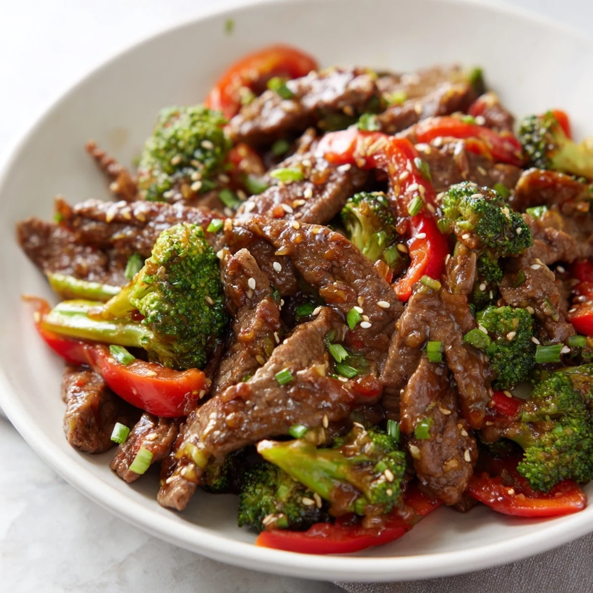 Garnished with sesame seeds and scallions for a fresh, savory finish.