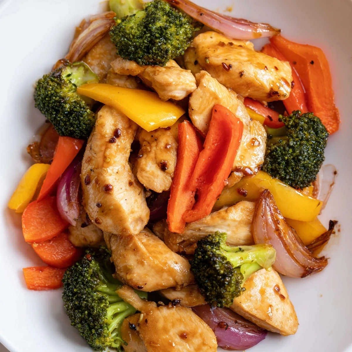Golden-brown Sheet Pan Honey Garlic Chicken and Veggies garnished with fresh parsley, served hot from the oven. 