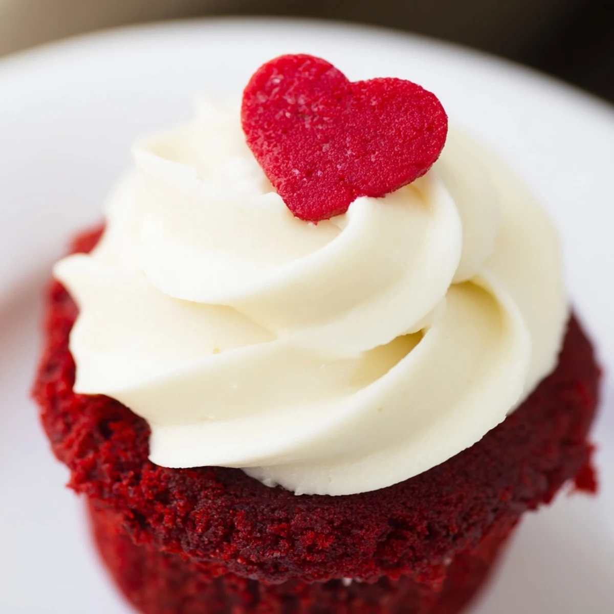 Twelve freshly baked Valentine Red Velvet Cupcakes with cream cheese frosting are displayed on a wire cooling rack.