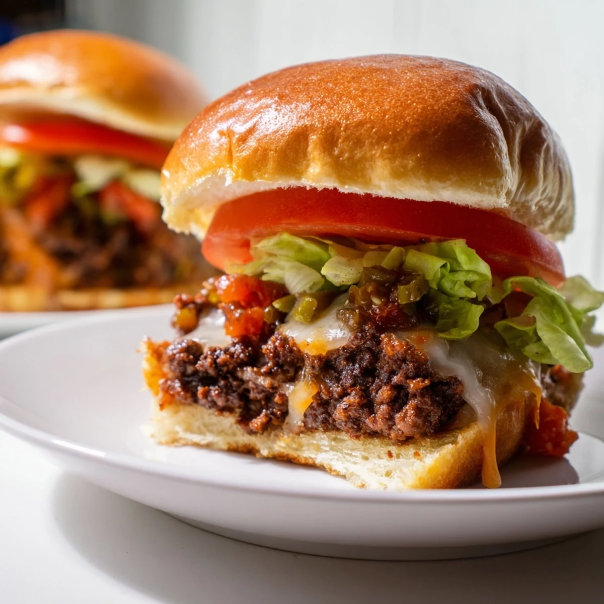 Perfectly assembled Spicy Jalapeño Beef Sliders served with golden fries on a wooden board for a game day spread.