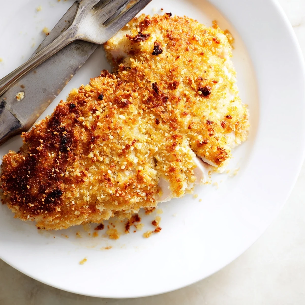 Crispy Dill Pickle Parmesan Chicken served golden and crunchy, with fresh dill and tangy pickles on a rustic plate.