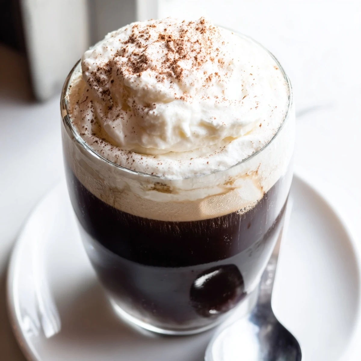 This warm Irish Coffee Mocktail blends strong coffee and brown sugar, crowned with soft peaks of vanilla-scented whipped cream.