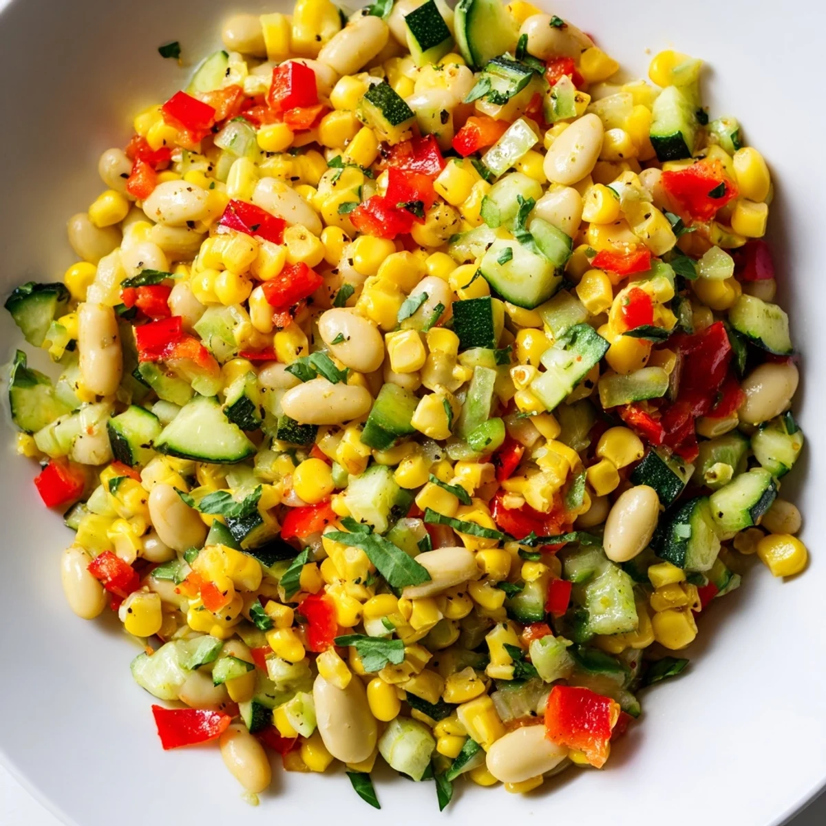 Golden buttery lima beans and corn make up this Succotash with Lima Beans and Corn, served warm as a side dish.