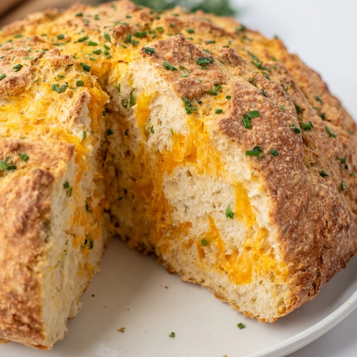 Hearty Savory Herbed Cheddar Irish Soda Bread with a crisp, crackled crust and buttery herbed interior, ready to enjoy as a savory snack.
