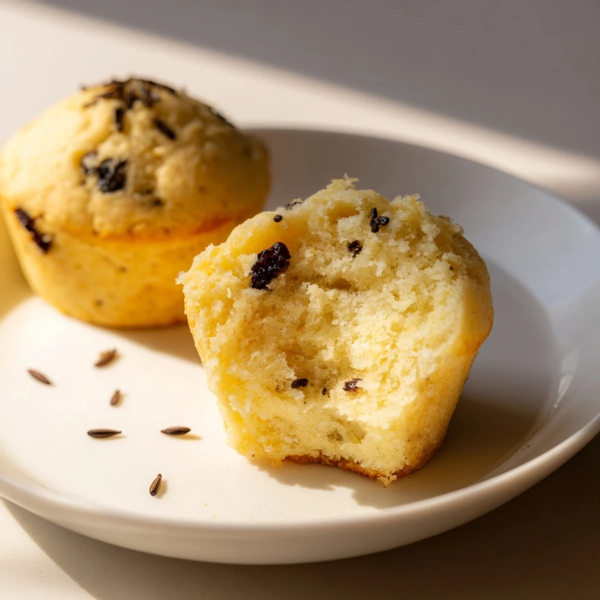 Golden-brown Mini Irish Soda Bread Muffins studded with currants on a rustic plate for breakfast.