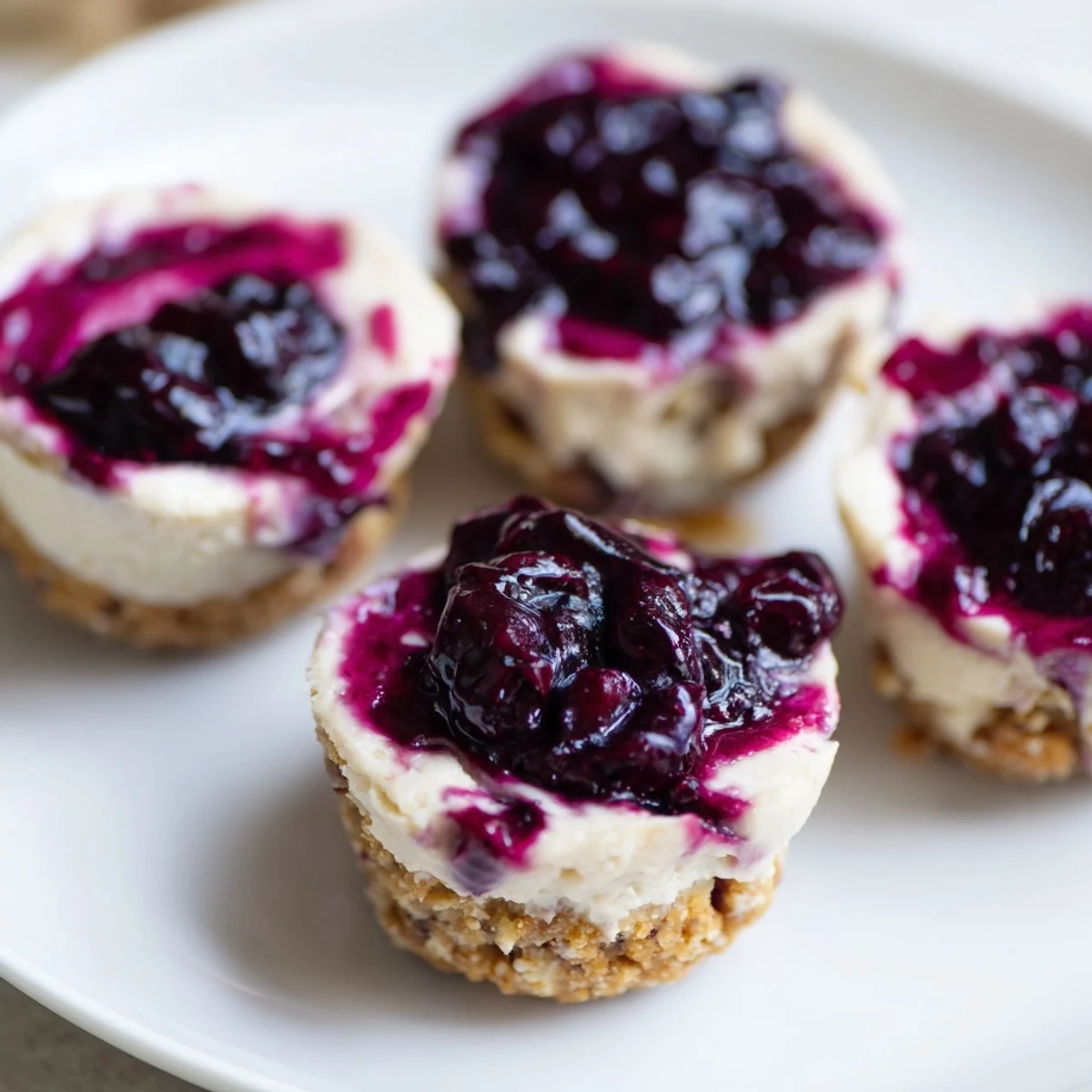 Lush Blueberry Cheesecake Protein Bites with creamy filling and fresh berry swirls on a marble counter.