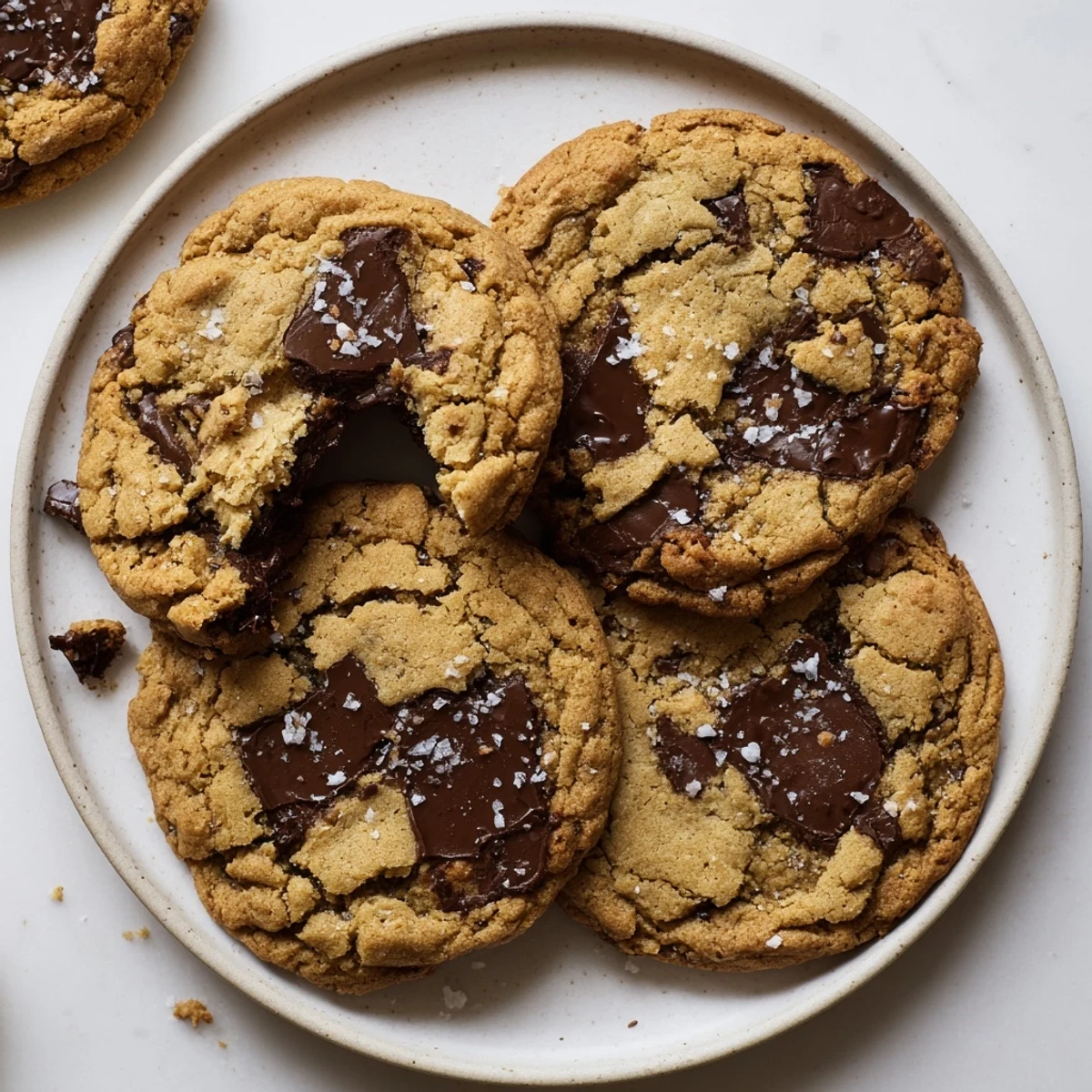 Miso Chocolate Chip Cookies arranged on a rustic wooden board, with miso paste and chocolate chips visible in the background.