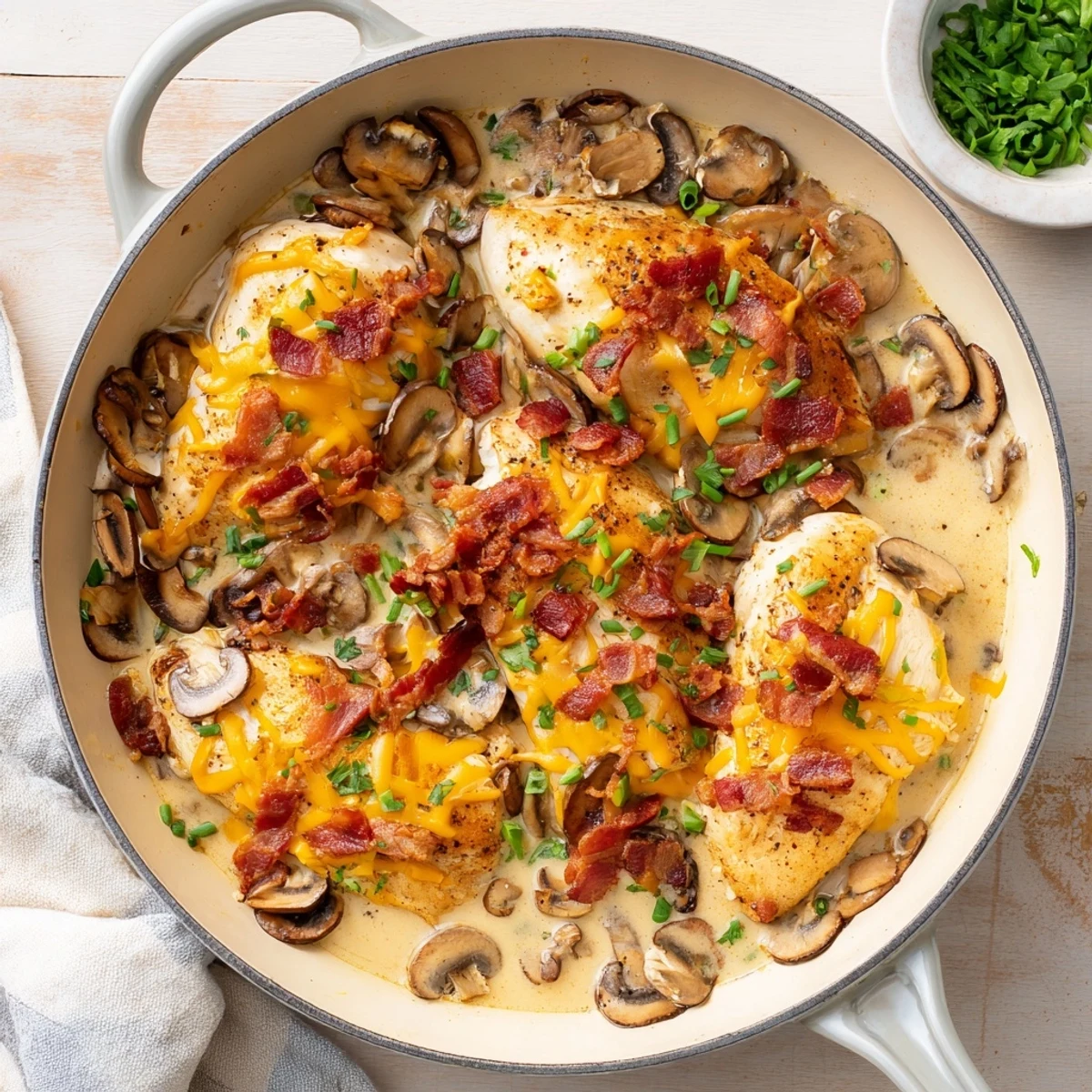 Hearty Mississippi Mud Chicken recipe plated for a family dinner, garnished with fresh parsley and green onions alongside a colorful green salad.