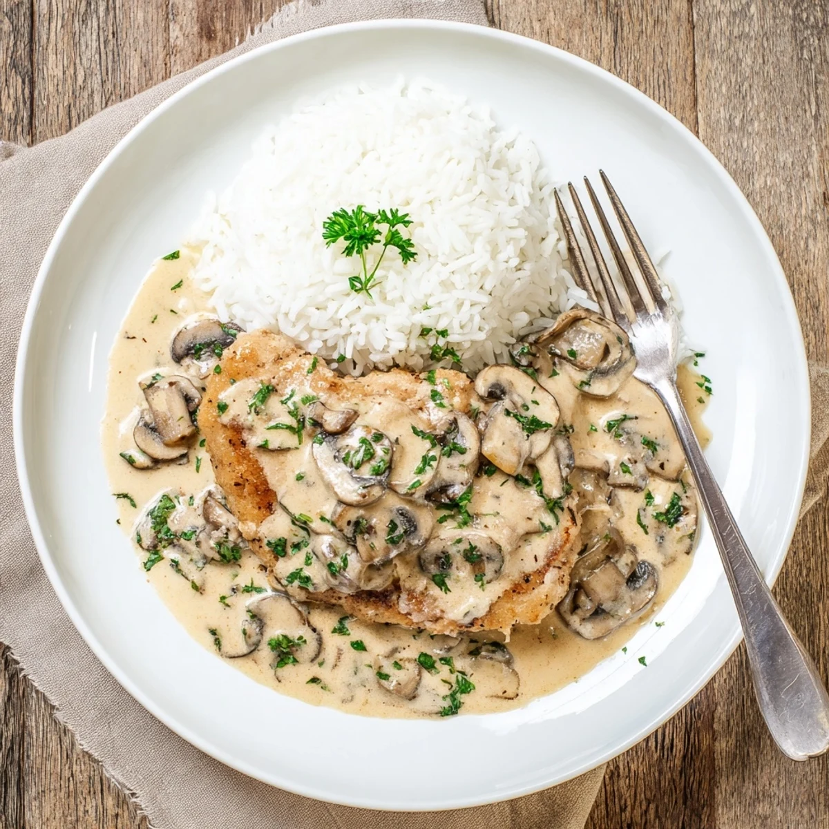 Tender smothered chicken and rice served in a bowl with thick creamy gravy coating