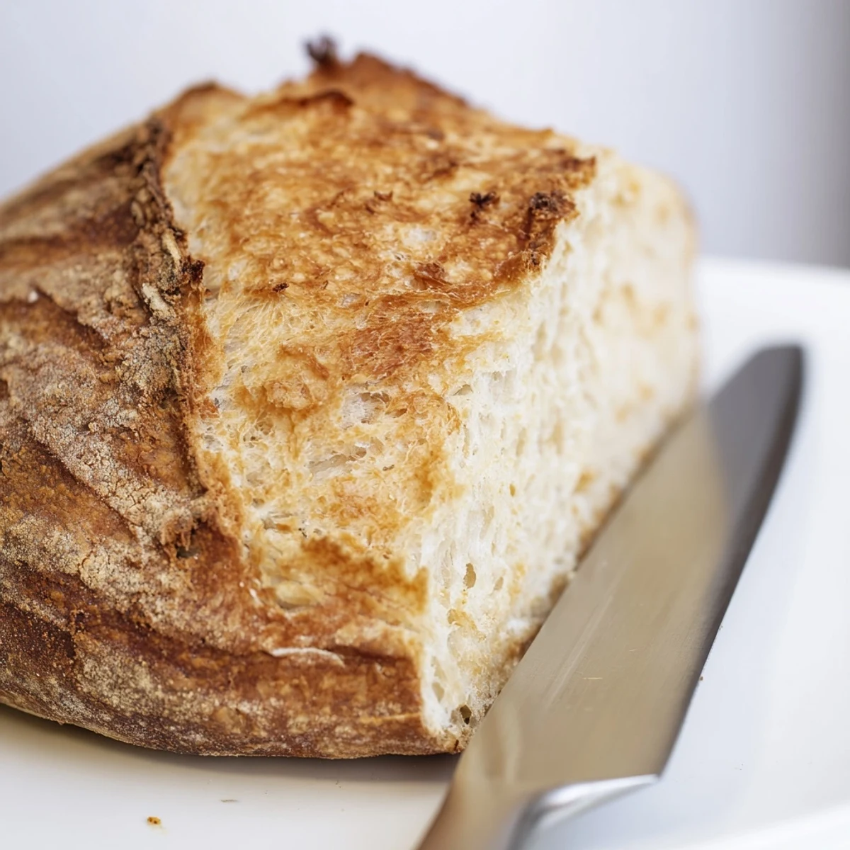 Rustic artisan crusty bread with deep golden brown crust cooling on wire rack