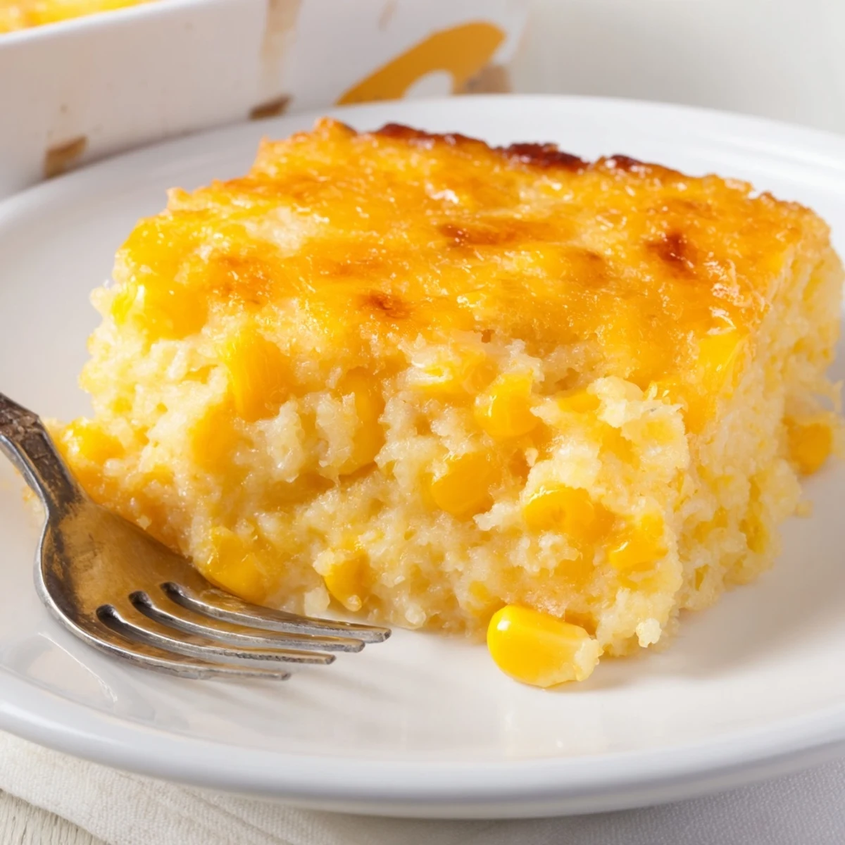 Creamy honey glazed corn casserole baked to golden perfection with melted cheddar cheese topping
