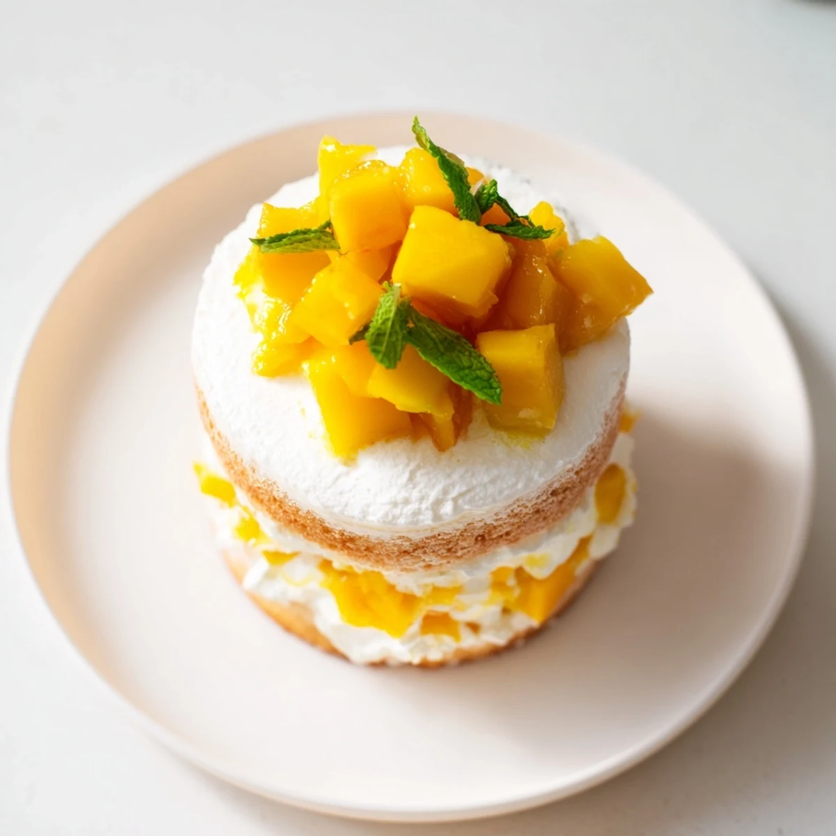 Golden sponge mini mango yuzu Chantilly cake slices revealing tangy curd and whipped cream