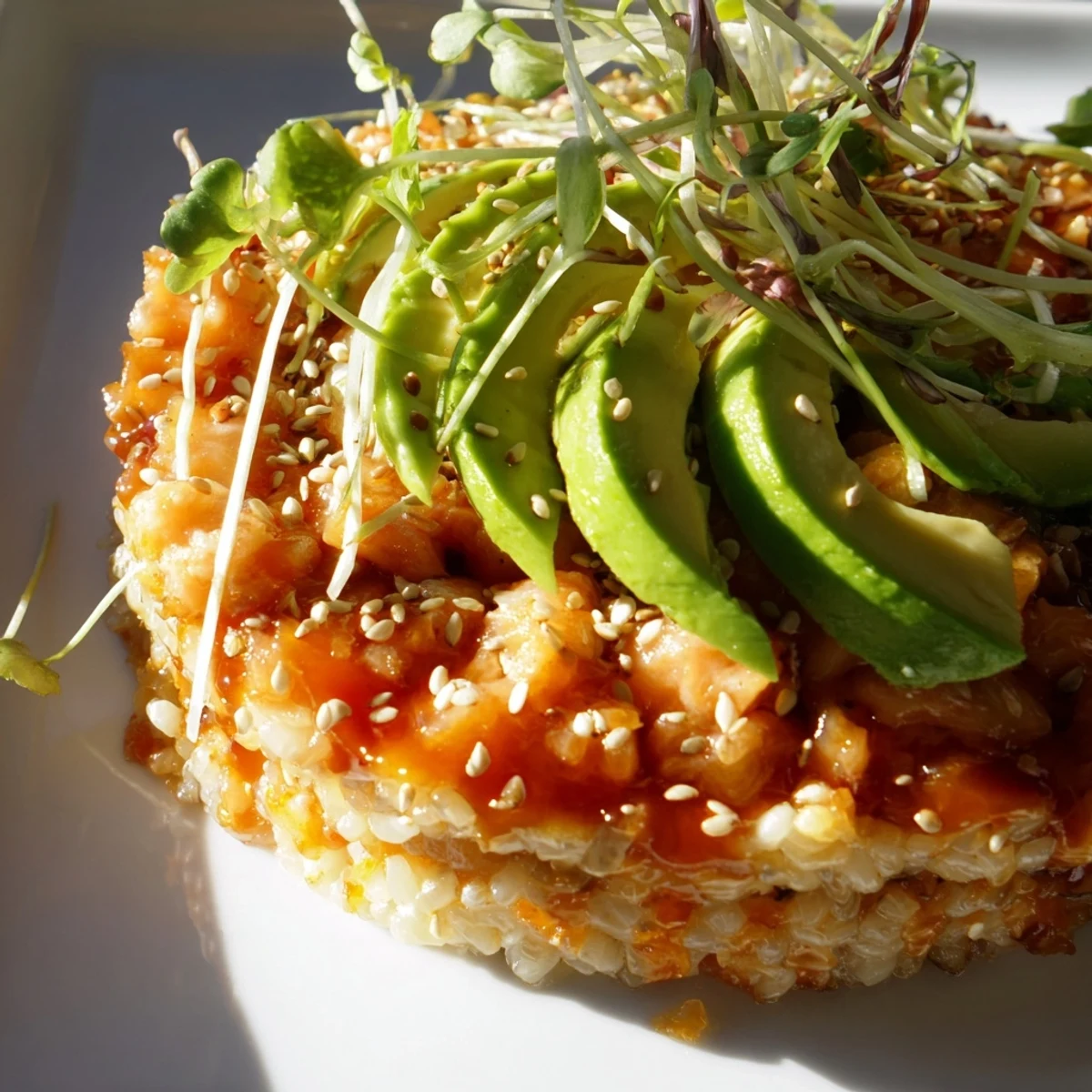 Crispy sushi rice cakes crowned with seasoned salmon and creamy avocado for entertaining