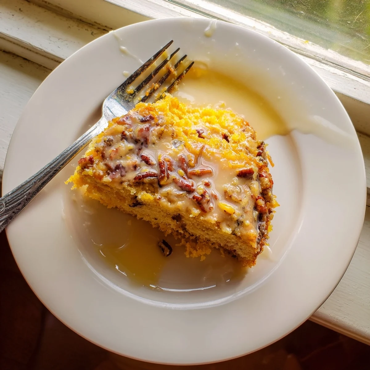 Moist Southern Texas Tornado Cake studded with pineapple coconut and crunchy pecans