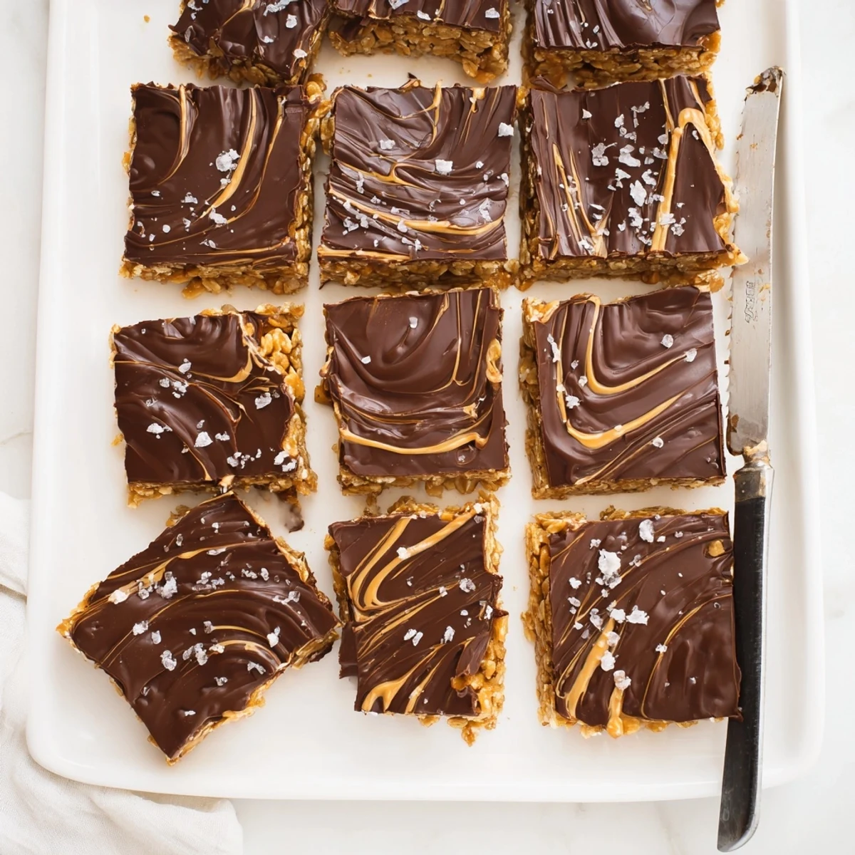 Golden gluten-free honey Chex bars layered with creamy peanut butter and smooth melted chocolate topping