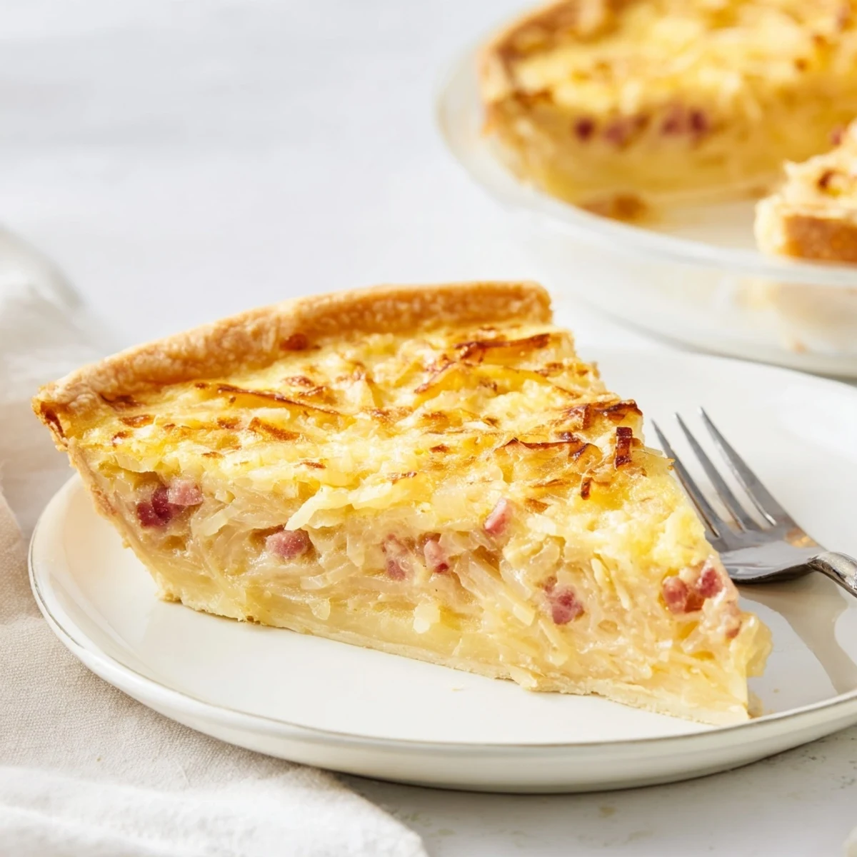 Homemade German onion pie baked to perfection with tender onions in a rich egg custard base