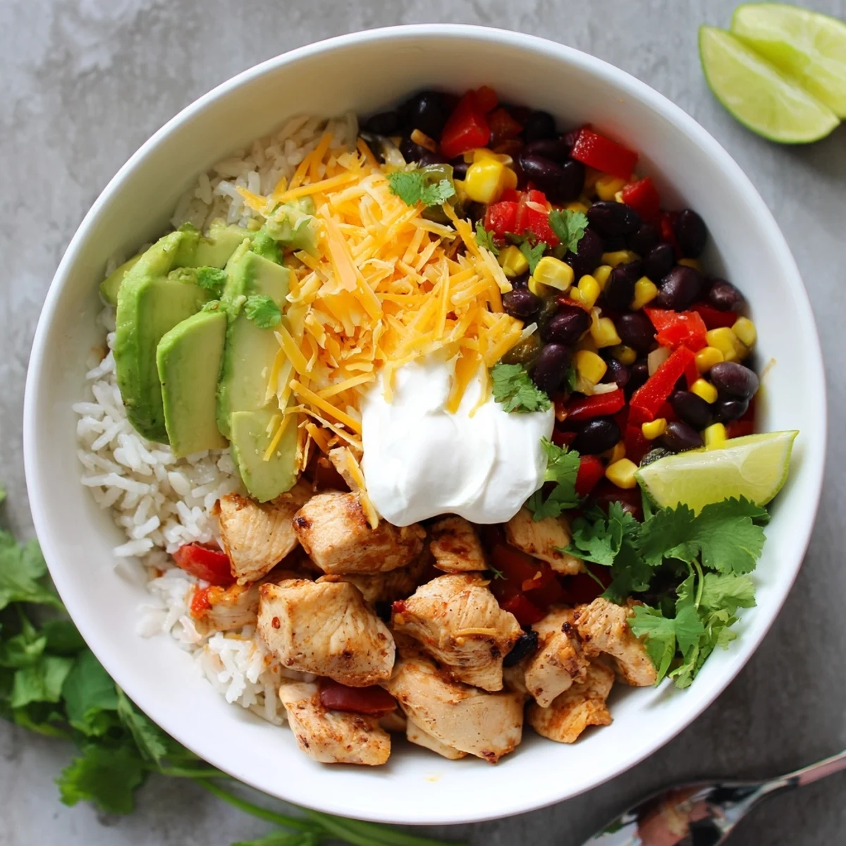 Served hot with melted cheese and creamy toppings, this easy Instant Pot chicken burrito bowl recipe