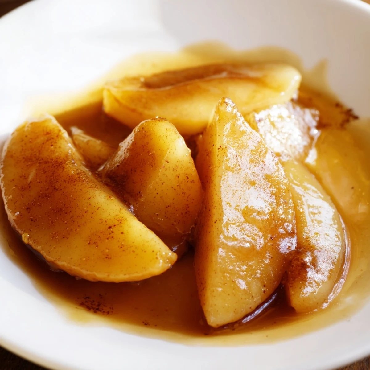 Tender Instant Pot cinnamon apples with warm spiced syrup drizzled over fresh slices