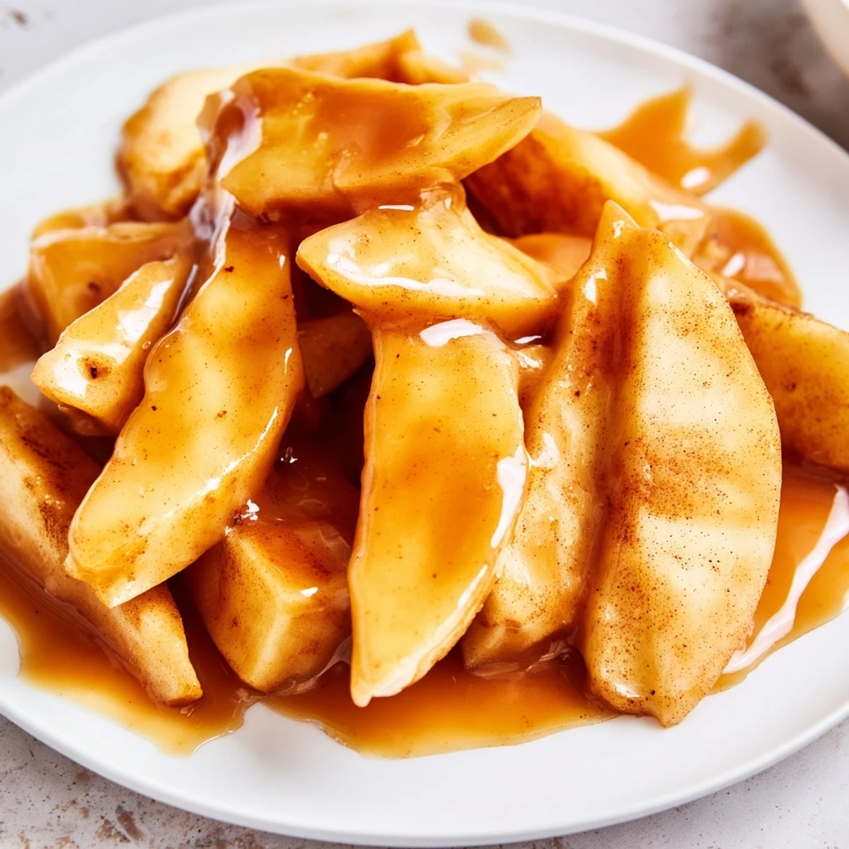 Steamy bowl of pressure cooked cinnamon apples with melted butter and brown sugar