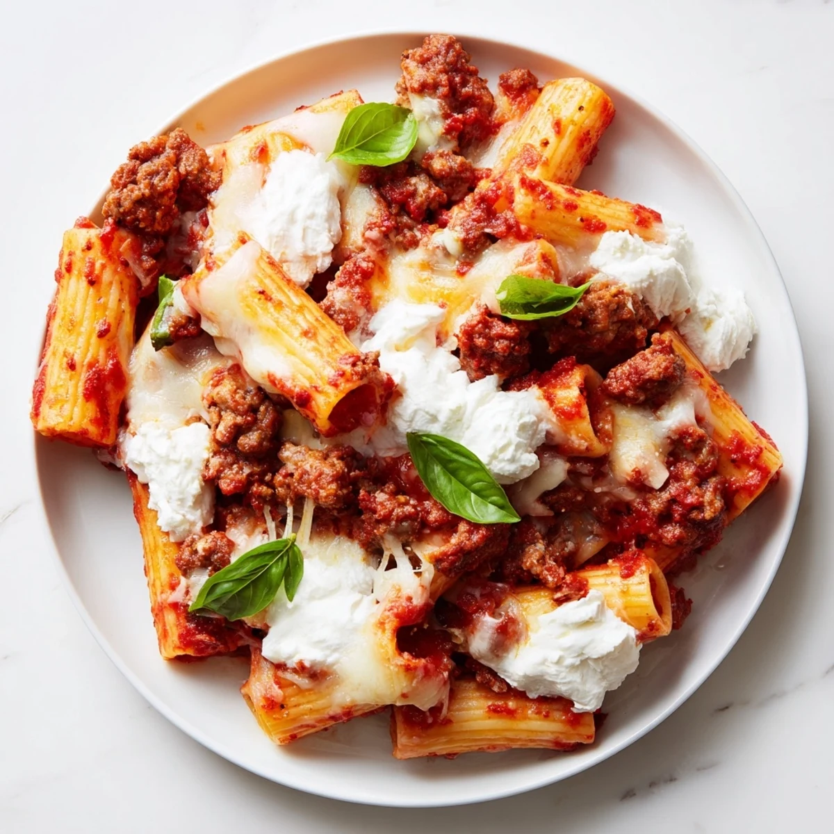Golden baked ziti with melted mozzarella and savory Italian sausage in a slow cooker