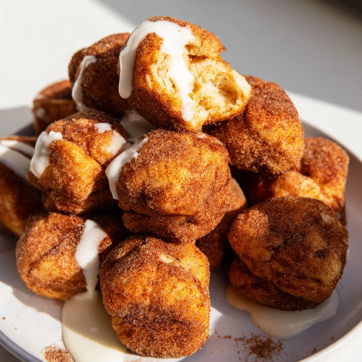 Pull-apart high protein no sugar monkey bread drizzled with vanilla yogurt glaze