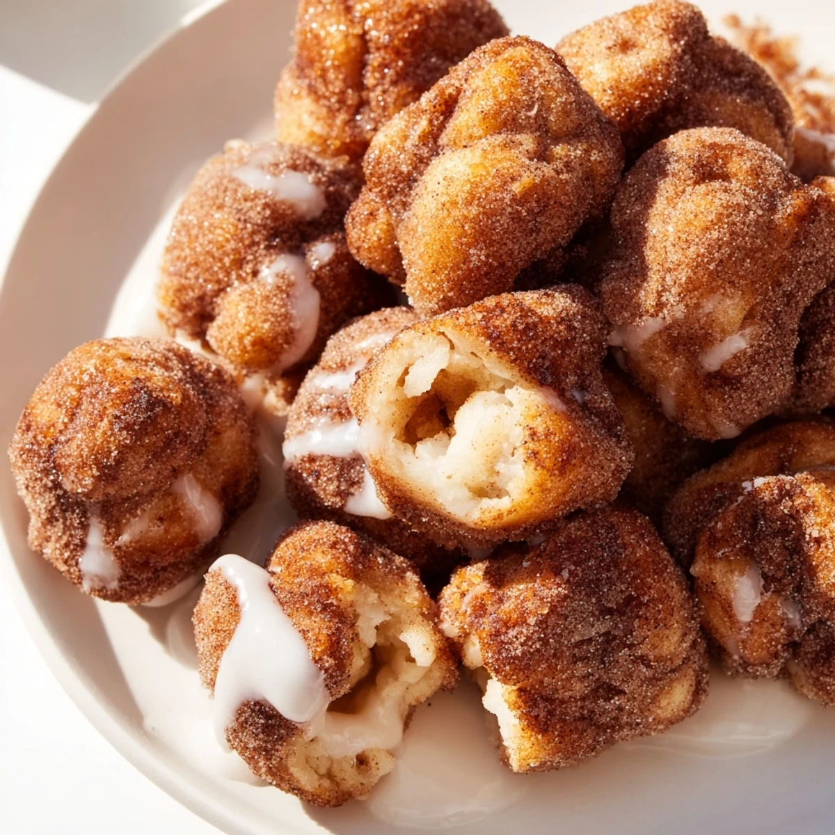 Warm cinnamon coated high protein no sugar monkey bread pieces stacked together