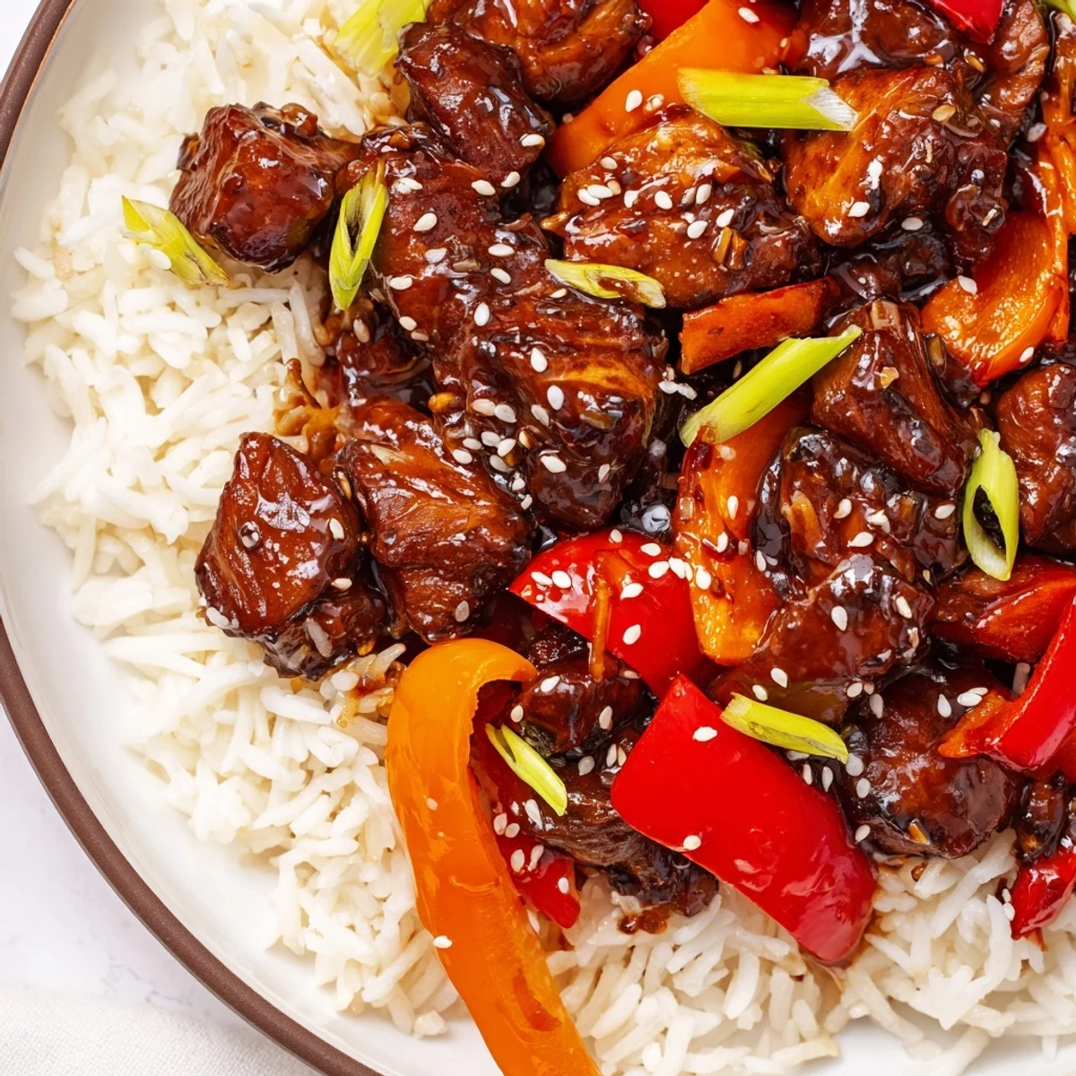 Tender glazed chicken and vegetables nestled in fluffy rice for One Pan Korean BBQ Chicken and Rice