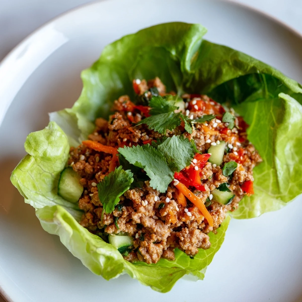 Crisp romaine leaves filled with savory ground turkey and colorful vegetable toppings