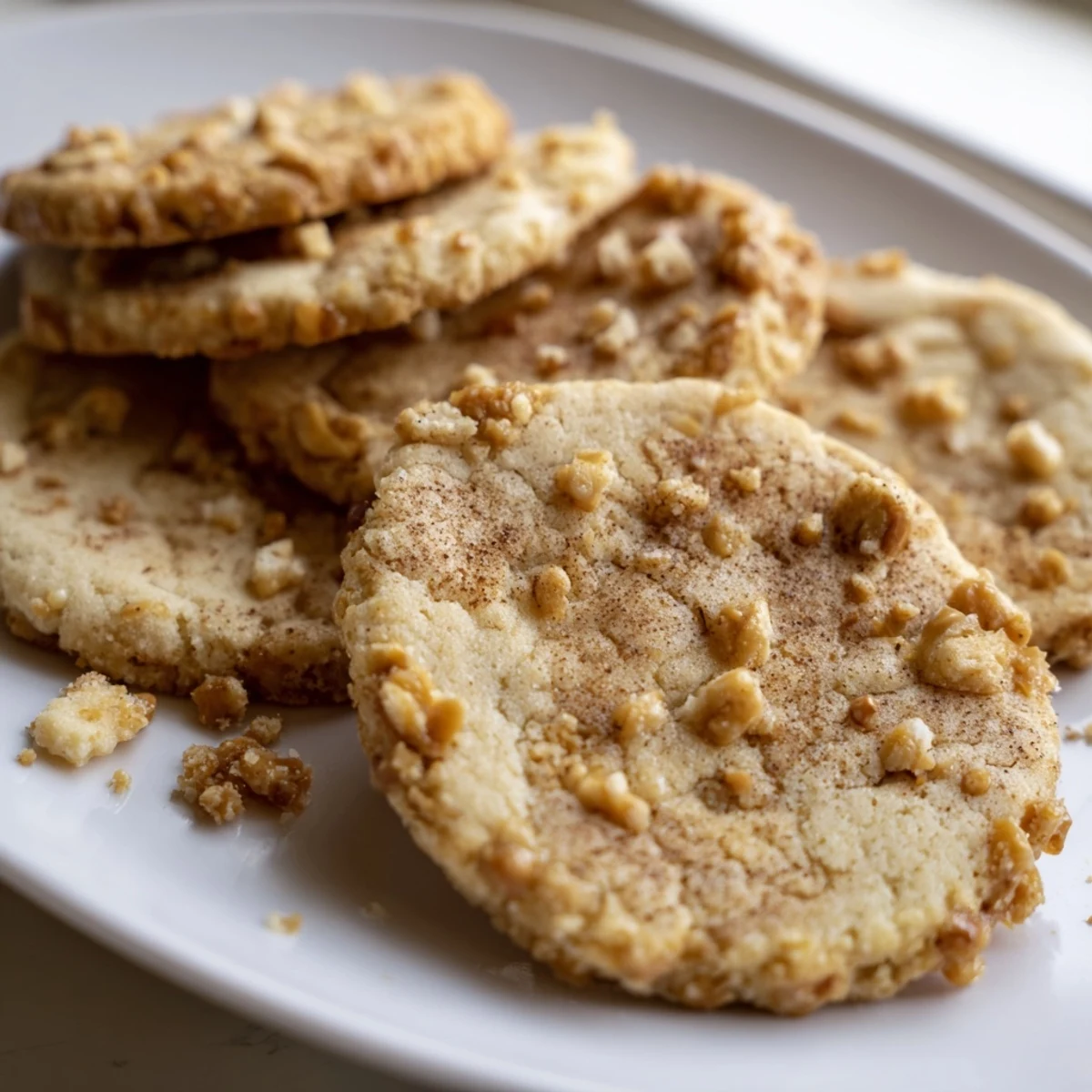 Buttery espresso shortbread cookies with toffee chunks arranged on a wire cooling rack