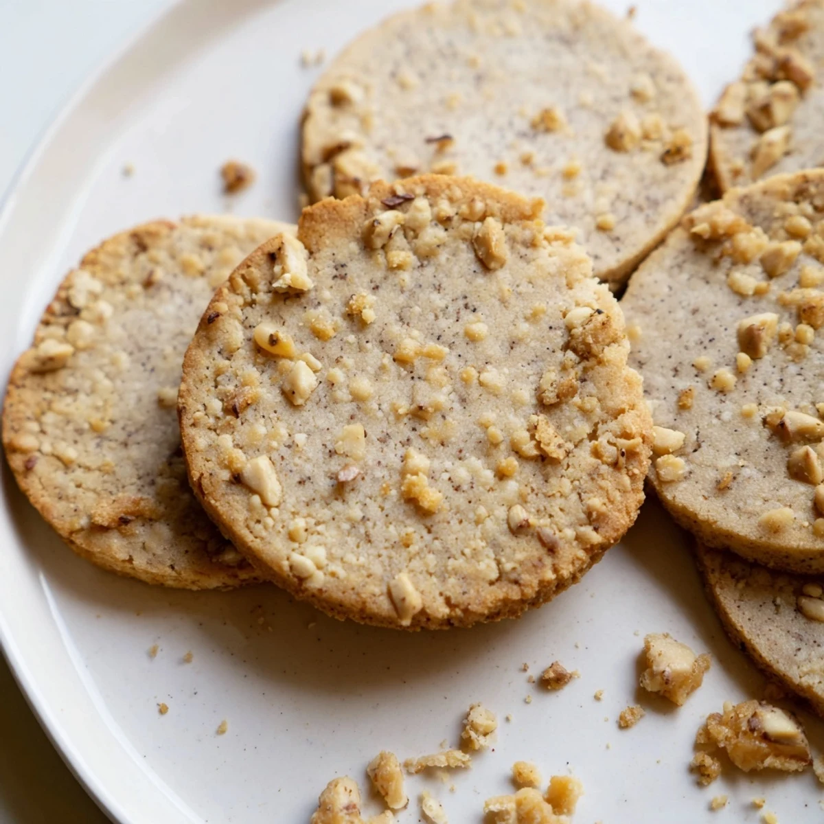 Rich espresso shortbread cookies studded with melty toffee bits cooling on parchment