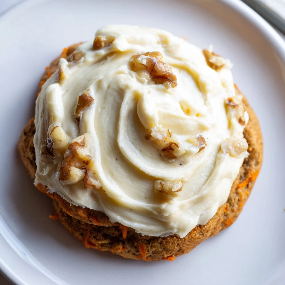 Soft baked Crumbl carrot cake cookies piled high with tangy cream cheese frosting