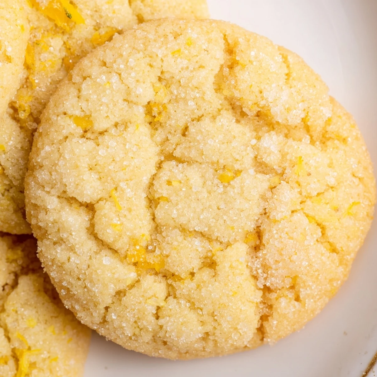 Golden lemon sugar cookies with crackly sugar coating on a rustic wooden board