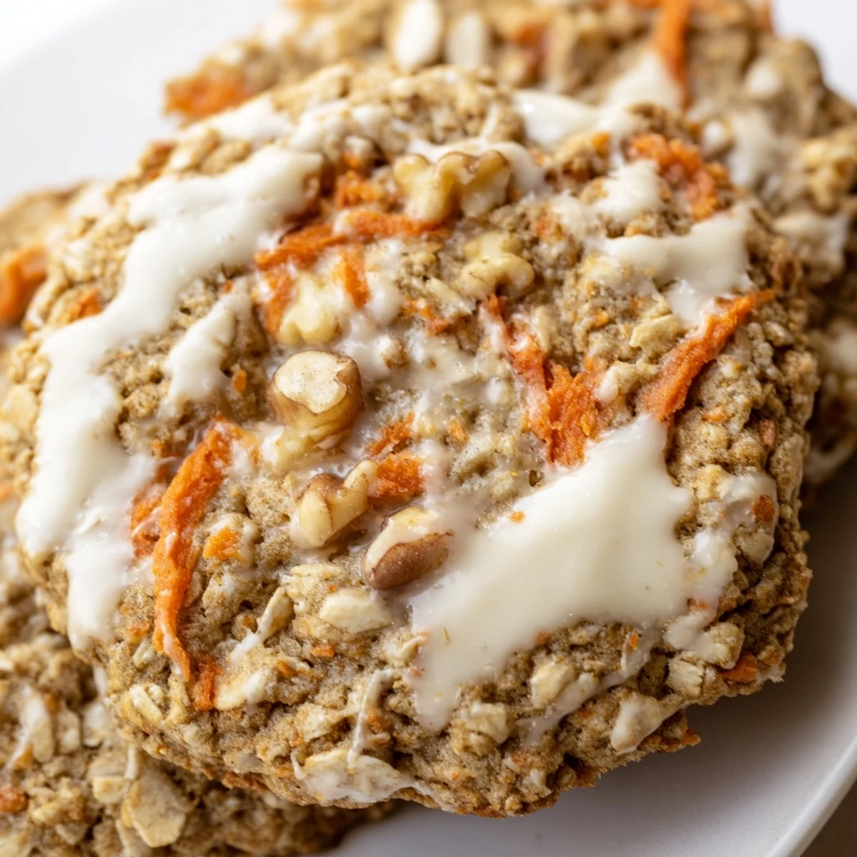 Chewy Brown Butter Carrot Cake Cookies with golden edges and visible grated carrots on rustic parchment