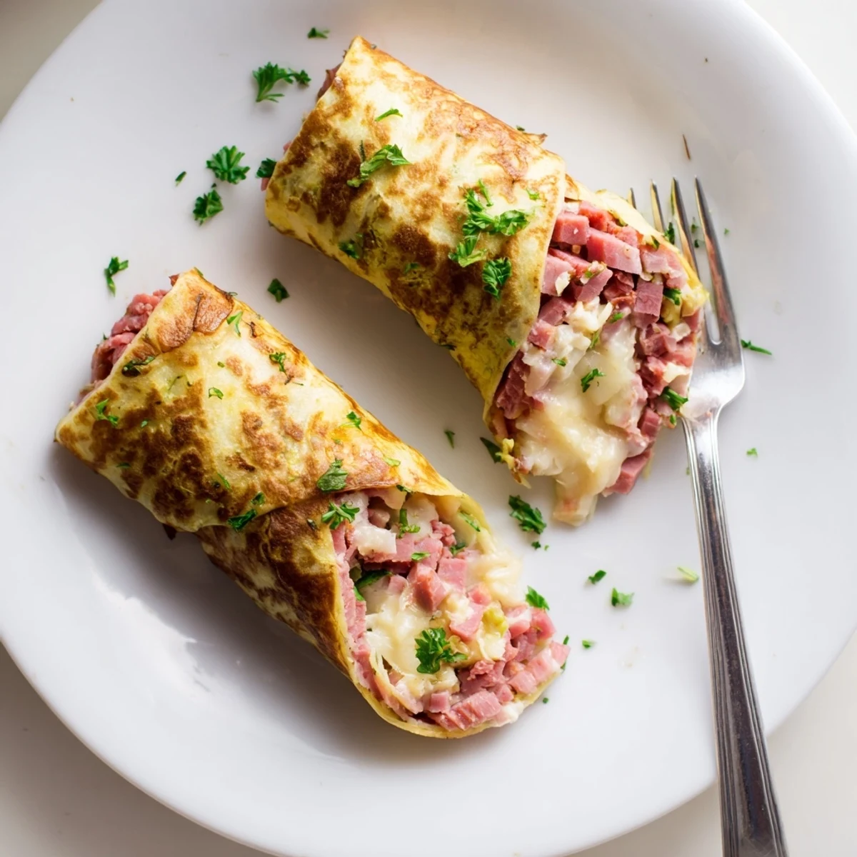 Tender low carb Reuben egg roll ups filled with tangy sauerkraut and creamy dressing