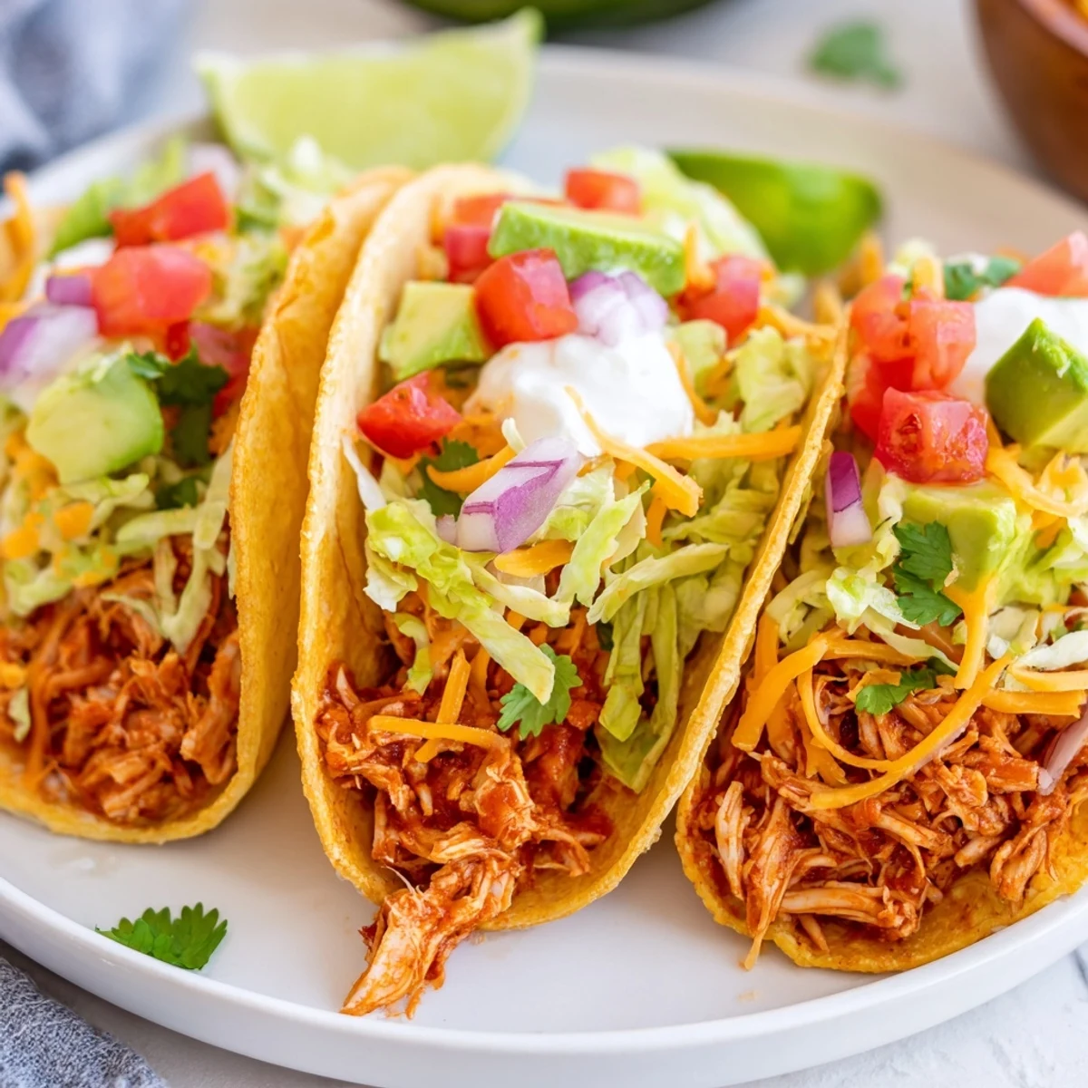 Juicy slow cooker shredded chicken tacos topped with melted cheese and fresh cilantro