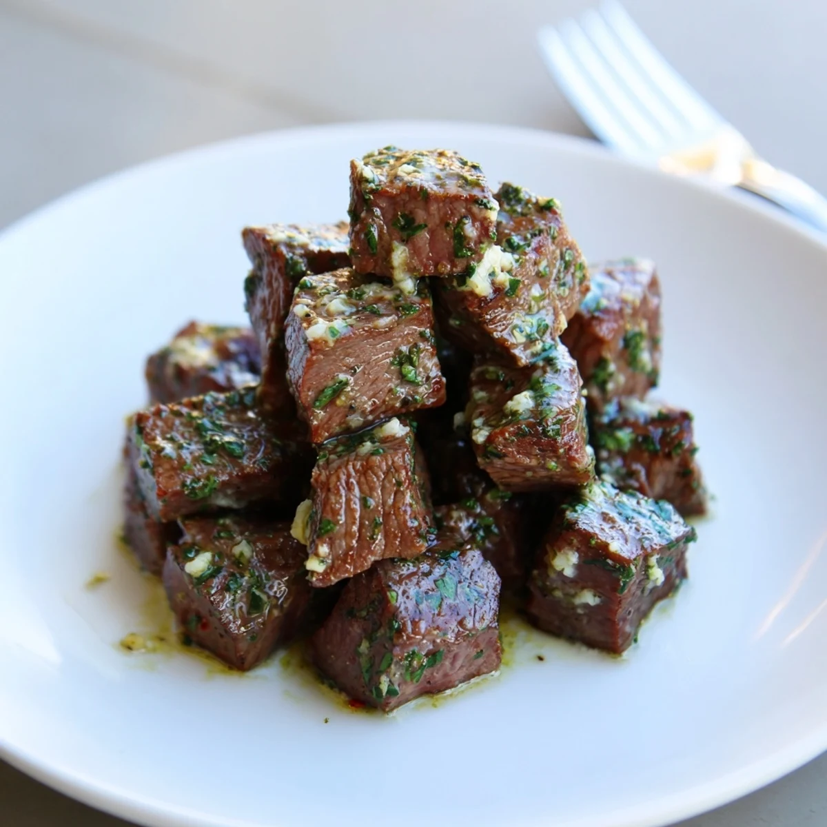 Cowboy Butter Steak Bites Recipe: sizzling seared steak tossed in garlicky herb butter