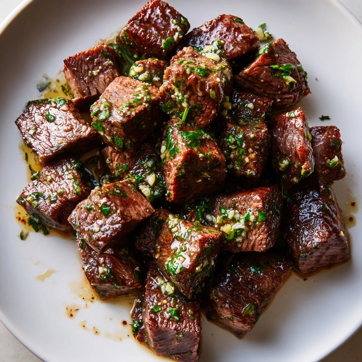 Warm Cowboy Butter Steak Bites Recipe served on platter, buttery, smoky, hint of heat