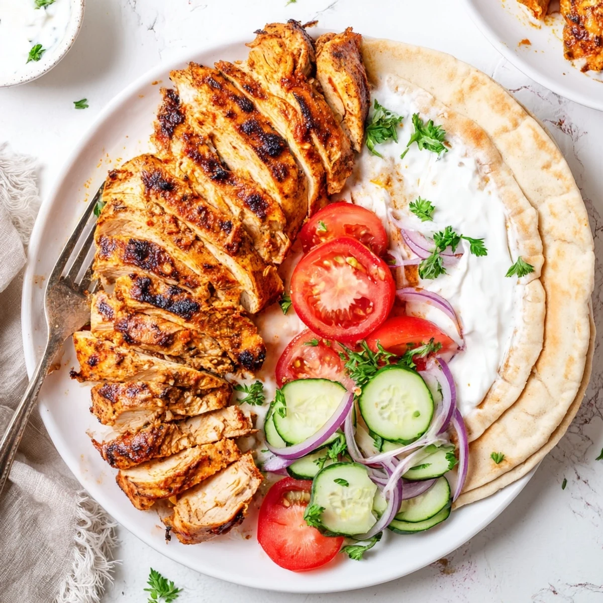 Grilled Shawarma Chicken With Garlic Sauce, smoky charred edges and tangy toum.