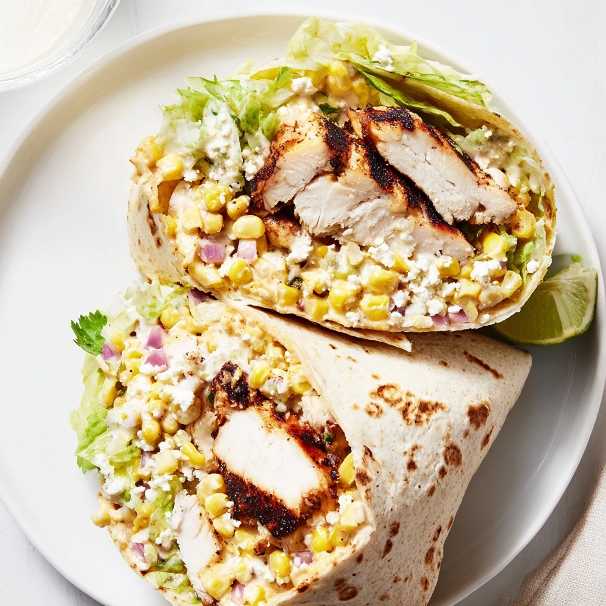 Grilled, juicy chicken folded into Quick Mexican Street Corn Chicken Wraps