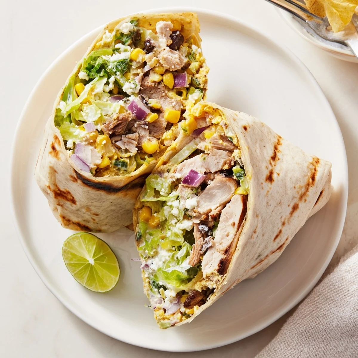 Zesty corn, creamy Cotija, crunchy lettuce rolled into Quick Mexican Street Corn Chicken Wraps