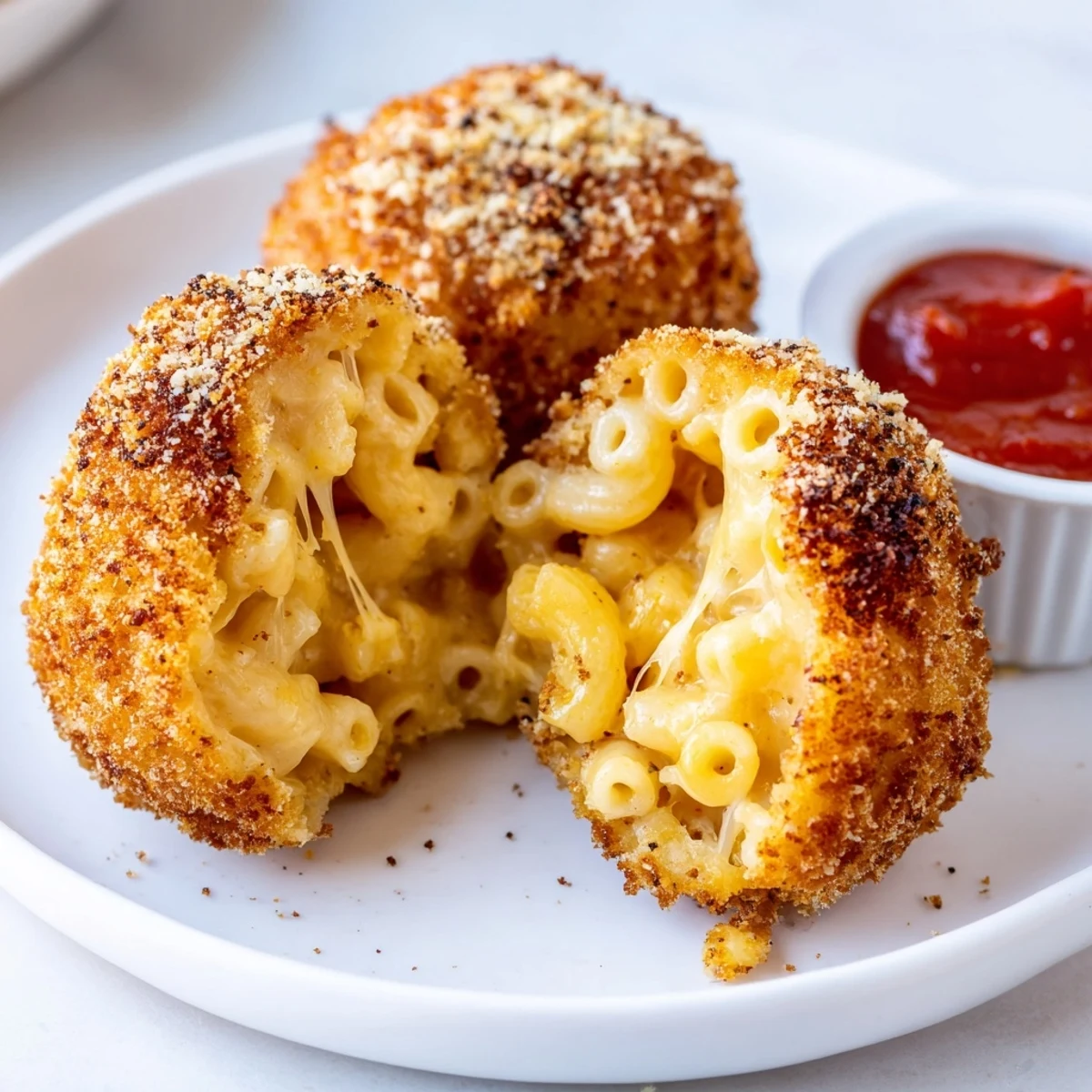 Crunchy panko-crusted Fried Mac And Cheese Bites oozing creamy cheddar