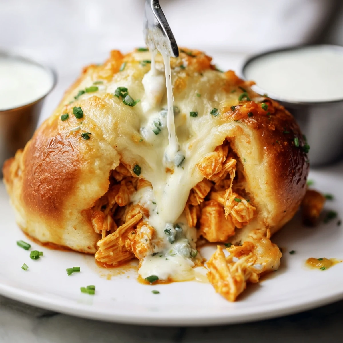 Warm Buffalo Chicken Mozzarella Bombs on parchment, perfect game day appetizer plate