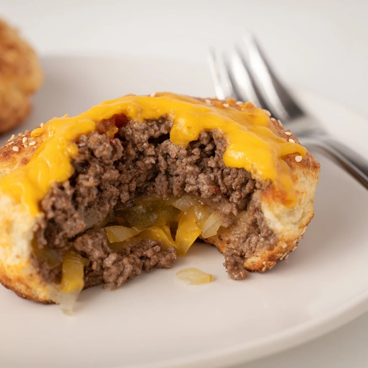 Hot from oven Cheesy Cheeseburger Bombs Explosion Recipe, sesame-topped and served with ketchup
