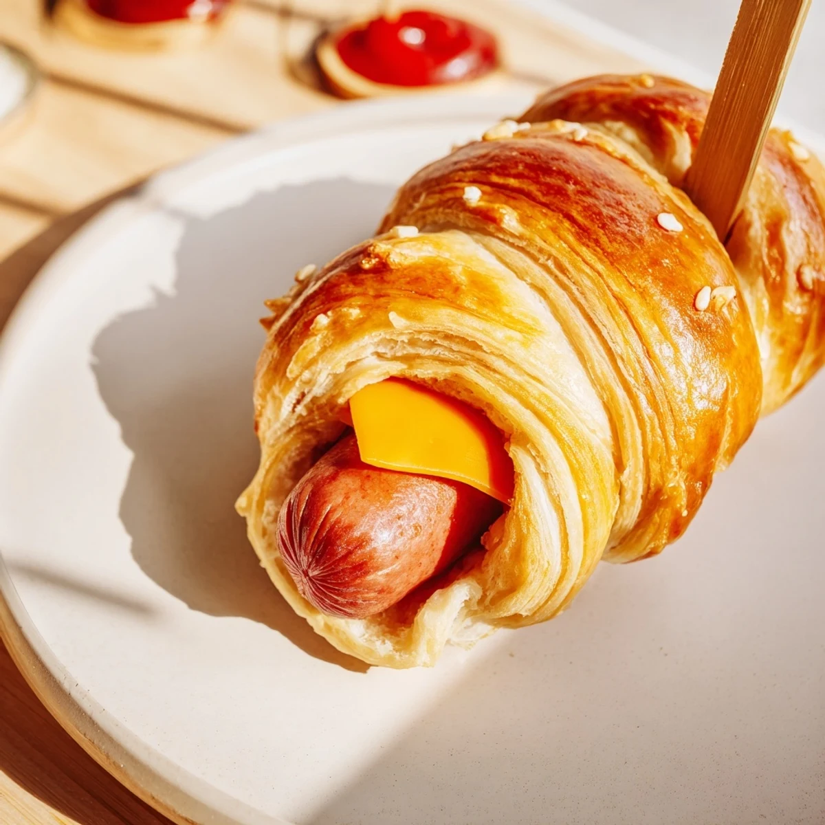 Golden baked Firecracker Hot Dogs, butter-brushed dough spirals, steaming and crisp.