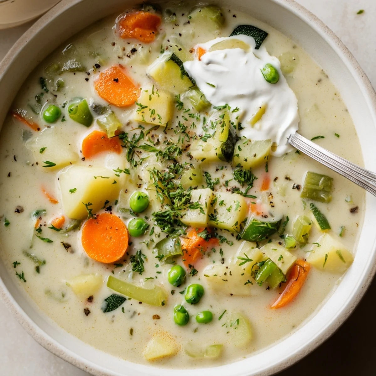 Creamy Vegetable Soup steaming in a bowl, velvety texture with parsley garnish